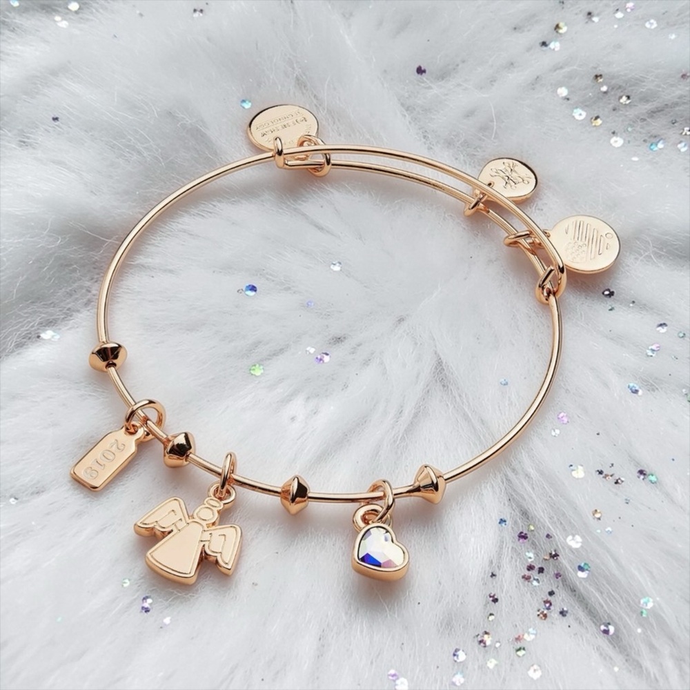 😇ALEX AND ANI😇Angel Tree Topper Trio Charm Bangle in Shiny Rose Gold/NWT